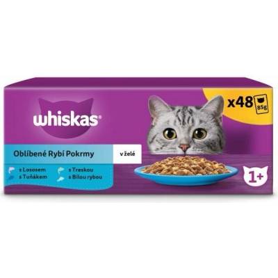 Whiskas kapsičky oblíbené rybí pokrmy v želé pro dospělé kočky 36+12 zdarma × 85 g