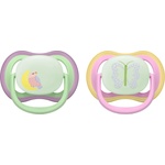 Philips Залъгалки Philips Avent - Ultra Air Night, 6-18 м, 2 броя, птица/пеперуда (SCF376/29) - baby