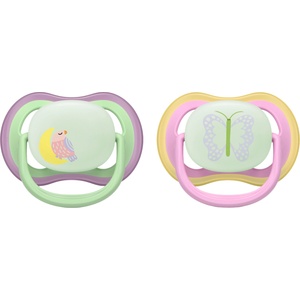 Philips Залъгалки Philips Avent - Ultra Air Night, 6-18 м, 2 броя, птица/пеперуда (SCF376/29) - baby