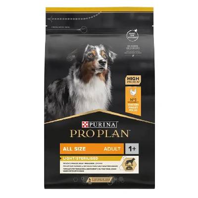 Purina Pro Plan Dog Adult Light/Sterilized All Sizes - s kuřetem Koupit:: 3 kg