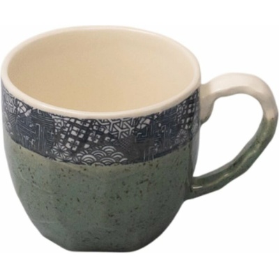 MIJ Hrnček DARK GREEN WITH PATCHWORK BAND zelená keramika 250 ml