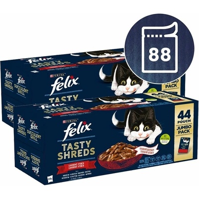 Felix Tasty Shreds hovädzie kura kačica morka v šťave 88 x 80 g