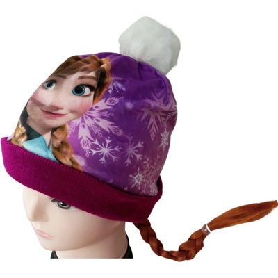 SUN CITY kulich čepice Frozen Ledové království s copem fialová