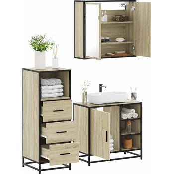 vidaXL Комплект шкафове за баня от 3 части дъб сонома инженерно дърво (3301026)