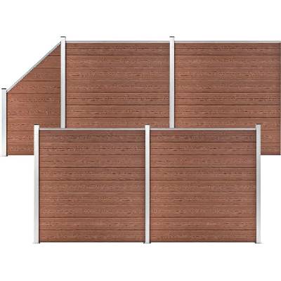 vidaXL Plotová sada WPC 4 čtvercové + 1 šikmý díl 792 x 186 cm hnědá