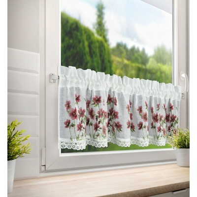 Kuchynská záclonka ISA zdobená kvetinovou potlačou a čipkou 150 x 30 cm