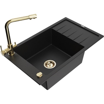 Mexen Elias гранитна мивка с 1 отделение и сифон Duero, черна - 6511-77-671600-50 (6511-77-671600-50)