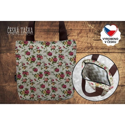 Česká Taška Taškokabelka ROSES L ručně šitá Česká Taška se zigzag podšívkou a zipem 38×38 cm