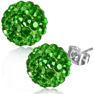 Šperky eshop Shamballa náušnice z oceli kulička blyštivé zirkony SP38.16 zelené