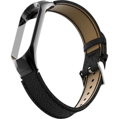 Deveroux Kožený řemínek lichee pro MiBand 3/4 - Černý DEV0020