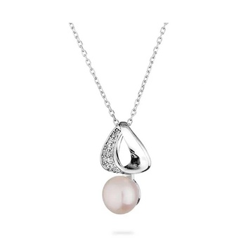 Image 1 of Swan Дамско сребърно колие с кръгла перла и цирконий ca624nw