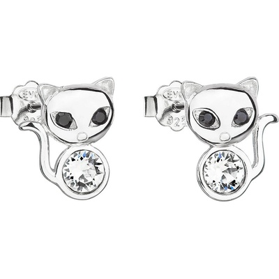 Evolution Group strieborné náušnice kôstka s kryštálmi Swarovski biela mačka 31250.1