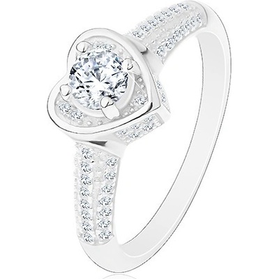 Šperky eshop zásnubní prsten ze stříbra 925 srdíčko s čirým zirkonem třpytivá ramena J17.03