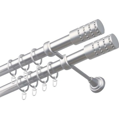 OK-GarnýžeCZ - Garnýže kovová dvouřadá 25/25mm Cylinder crystal double satina 100 cm do stěny / kroužky s háčkem