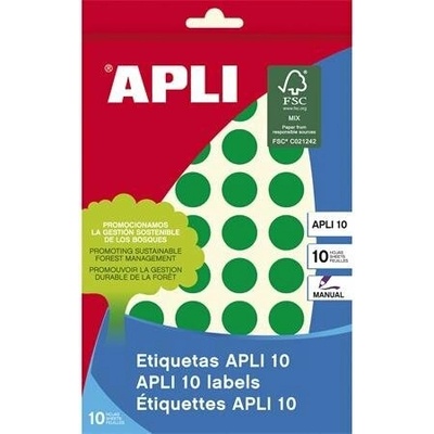Etikety, okrúhle, priemer 16 mm, ručne popisovateľné, farebné, APLI, zelené, 432 etikiet bal