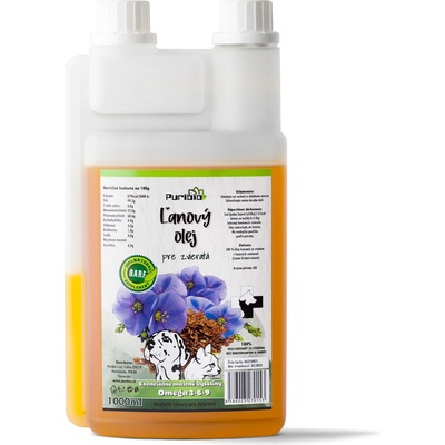 PuriBio Prírodný Ľanový Olej pre Zvieratá BARF 1000 ml