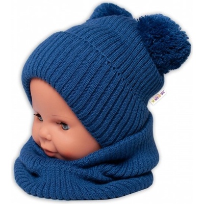 Baby Nellys Zimná pletená čiapka nákrčník granát s brmbolcami