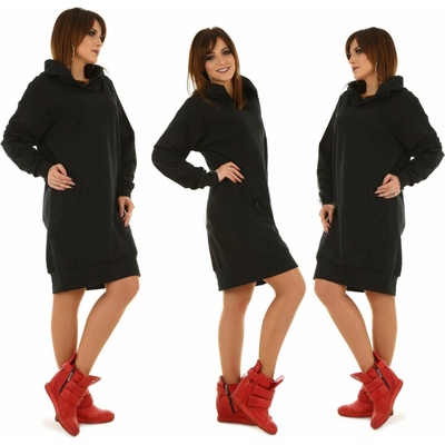 Fashionweek dámske mikinové šaty s kapucňou a dlhým rukávom MF237 čierna