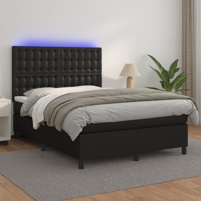 Petrashop 3135945 boxspring postel s matrací a LED černá umělá kůže