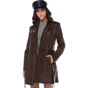 Jacket Club Дамски шлифер от естествена кожа yb-060 - Тъмнокафяв #319281 (319281_Кафяво)