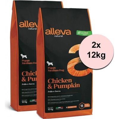 Alleva Natural Puppy Medium Chicken and Pumpkin 2 x 12 kg