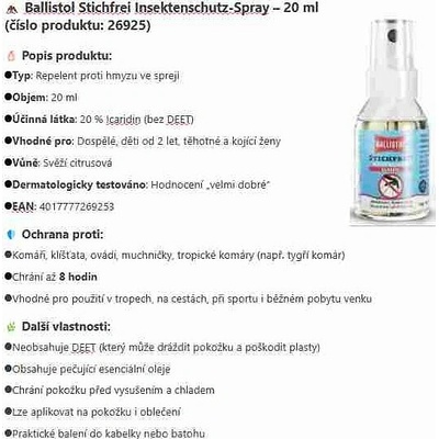 Ballistol Repelent proti hmyzu Stichfrei 20 ml