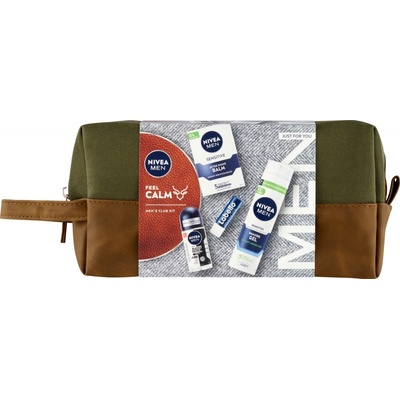 Nivea Men Sensitive Gél na holenie 200 ml + balzam po holení 100 ml + roll-on 50 ml + balzam na pery 4,8 g Darčekové balenie s taškou