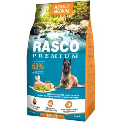 Rasco Premium RASCO Premium Adult CHICKEN AND RICE - Премиум храна с пиле и ориз за пораснали кучета от средните породи, 3 кг, Чехия 1704-10324