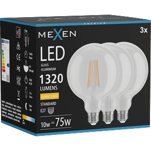 Mexen Vintis 3x LED жичкова крушка E27, G125, 10W, Топло - 2700K, 1320 lm, прозрачен (L158-E27-1027-00x03)