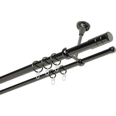 OK-GarnýžeCY Garnýž kovová dvouřadá 25/16mm Cylinder onyx 440 cm do stěny / kroužky s háčkem