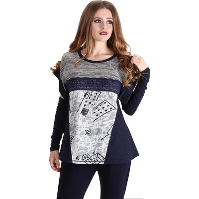 Avangard Дамска блуза в тъмносин цвят и меланж с къс ръкав и ръкавели Avangard