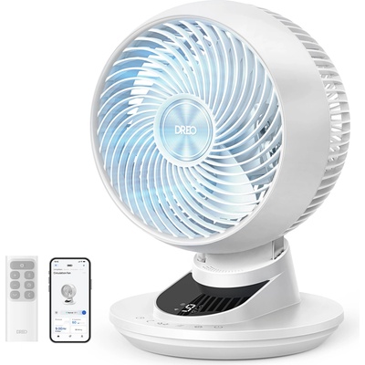 DREO 3D table fan, very quiet 22 dB, small fan with remote control, 8.8 m/s strong airflow, 90° oscillation, app & voice control, 9 levels, 8/12h timer for bedroom & office - DR-HAF008