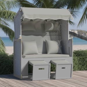 vidaXL Strandkorb с възглавници, полиратан и масивно дърво, сиво (318659)