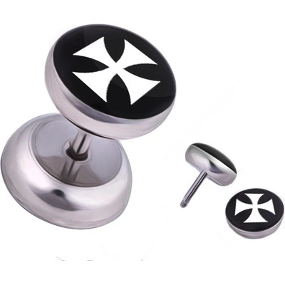 Šperky eshop ocelový fake piercing do ucha bílý maltézský kříž PC28.07
