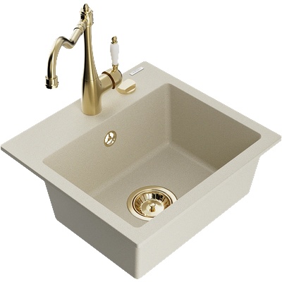 Mexen Milo кухненска мивка гранит 1-камера с кухненски смесител Carla, бежов - 6505-69-670700-50 (6505-69-670700-50)