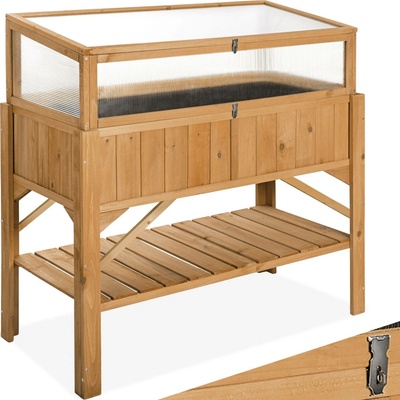 tectake 403251 vyvýšený záhon s policí a m pařeništěm 119x57x124cm hnědá