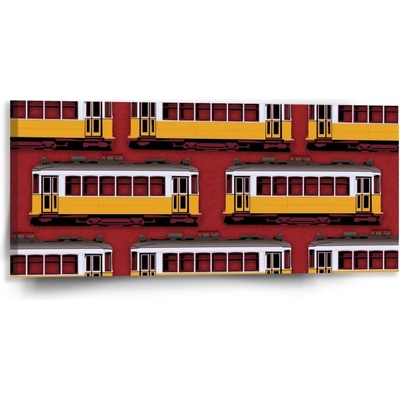 Sablio Obraz Lisabonské historické električky Červený Pattern - 110x50 cm