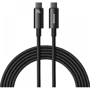 Baseus - Кабел за данни Tungsten Gold (CAWJ040201) - Type-C към Type-C, Бързо зареждане, 240W, 3 м - Черен