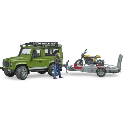 Bruder Land Rover s prívesom a motocyklom 1:16