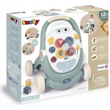 SMOBY 210207 Croc Baby Walker MiniKiss 3in1 Chodítko a kočárek pro panenku s brzdou