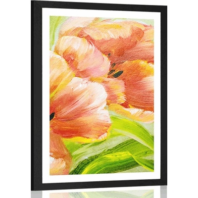Plagát s paspartou červené tulipány vo vintage prevedení