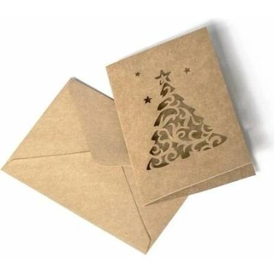 Sada přání s obálkou Kraft - 5x obálka 7 x 10 cm, 5x přání, vánoční stromek