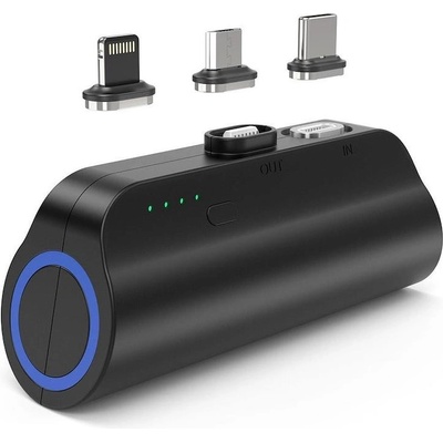 Choetech Mini Powerbank 3000mAh With Magnetic Connectors - външна батерия с microUSB, Lightning и USB-C магнитни накрайници (черен)