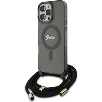 GUESS Калъф Guess Crossbody Cord Script MagSafe за iPhone 16 Pro - черен (3666339345662)