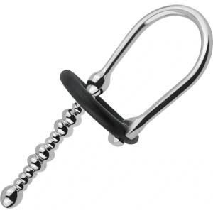 SuperLove Stainless Steel Beaded Penis Plug Cum Stopper with Silicone Glans Ring