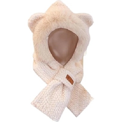 HARAHU Плетена качулка с шал и ушички - Светло кафяво kp36888 (36888)