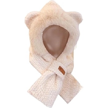 HARAHU Плетена качулка с шал и ушички - Светло кафяво kp36888 (36888)