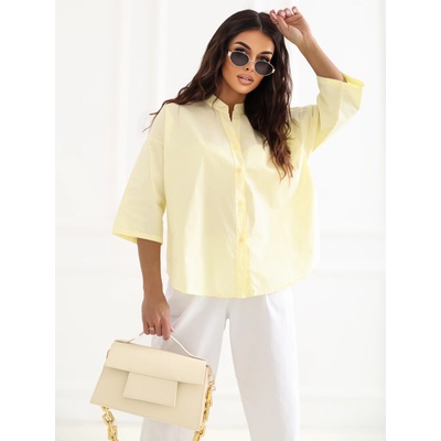 Factory dámska oversize košeľa so stojáčikom pastelová elegancia biela