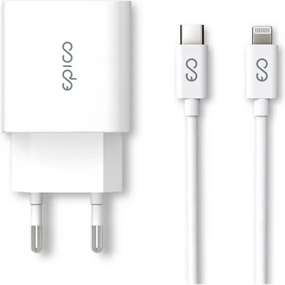 Epico Бързо Зарядно с USB-C Кабел за iPhone, Epico Bundle 220v PD3.0 20W, Бял (9915101100106)