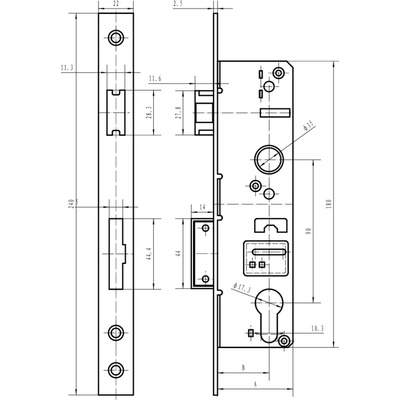 Zámok pre cylin.vložku do JP profilu 50x30mm predná lišta nerez